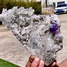 2.53LB Natural purple cubic fluorite with Chrysanthemum crystal Cluster Specimen