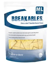 Breakables Clenz-A-Dent Rawhide Chews For Dogs, 15 Chews MED/LG