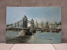 Vintage Original Signed  CASAMY   Impressionism - London Bridge  Oil On Canvas