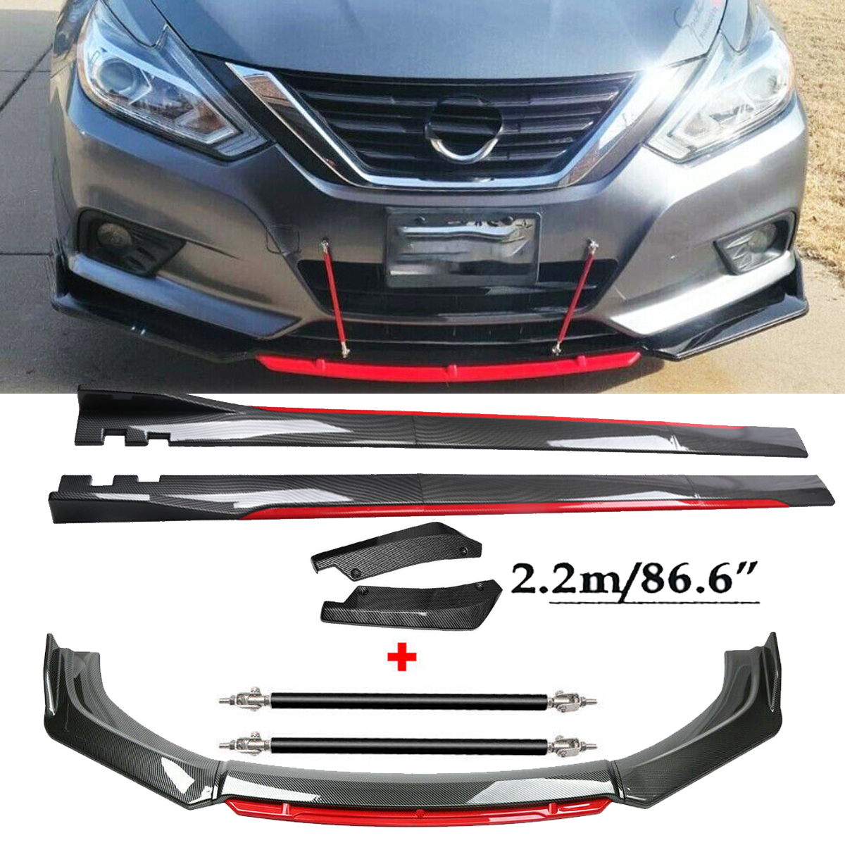Front Lip Chin Bumper splitter Carbon Fiber Body Side Skirt For Nissan Maxima S