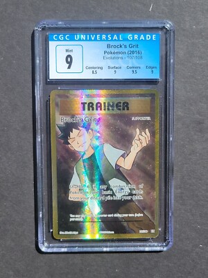 Pokemon CGC 9 BROCK'S GRIT 107/108 - 2016 EVOLUTIONS FULL ART TRAINER - MINT