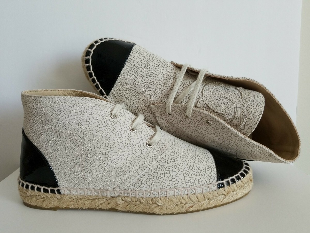 CHANEL ICONIC LOGO CRACKLE HIGH TOP ESPADRILLE SNEAKERS EU 36 37 I