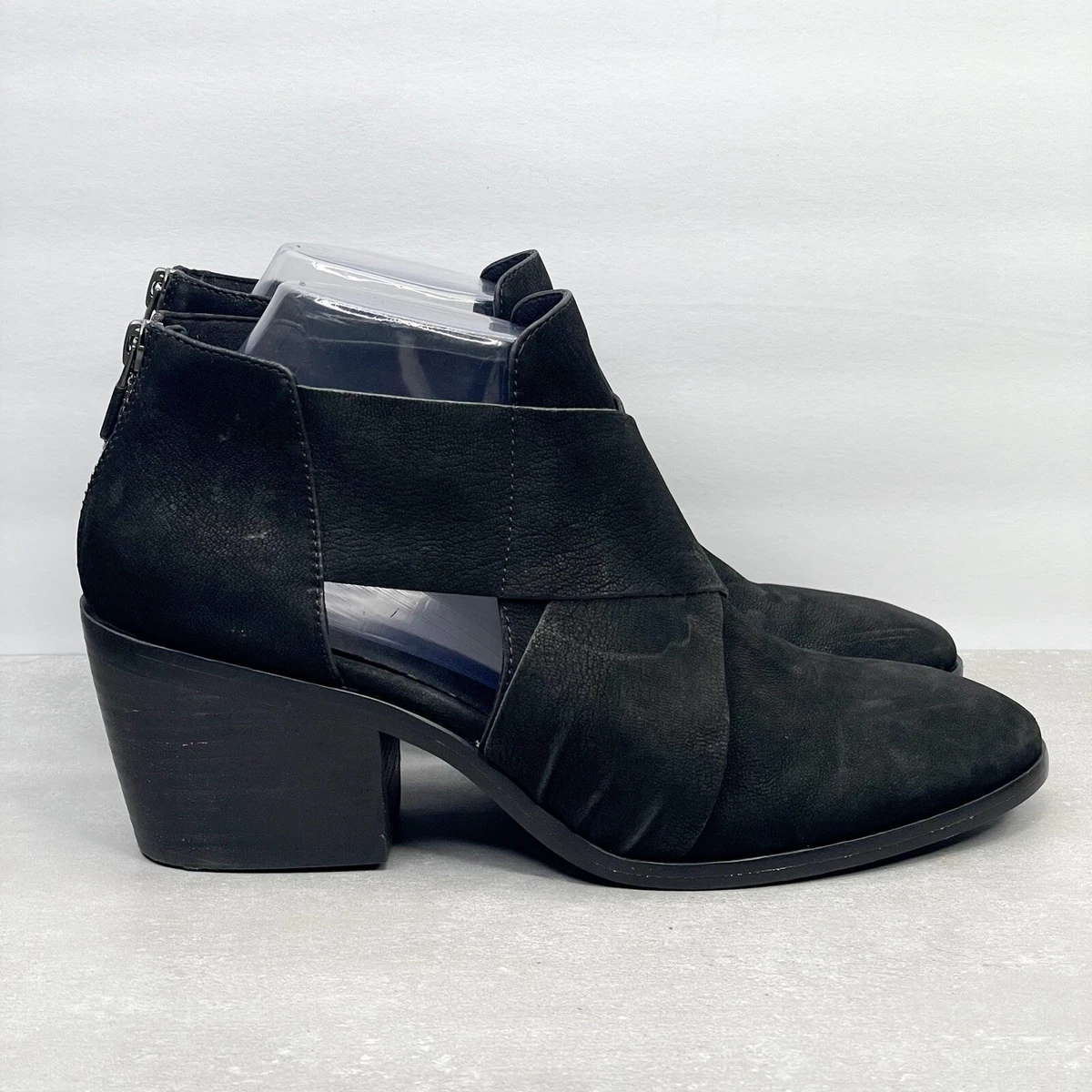 Eileen Fisher Boots Womens 9 Walt Cross Strap Black Leather Ankle
