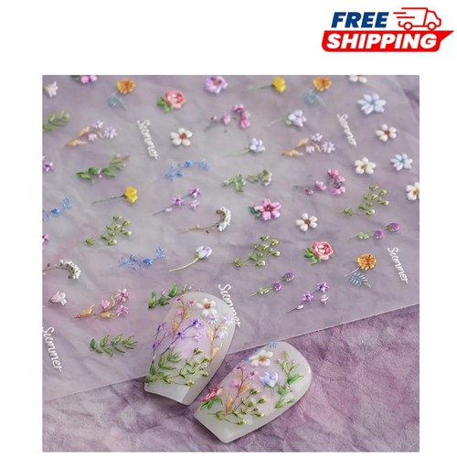 Elegant 5D Embossed Flower Nail Stickers - Easy Application for Stunning Nails