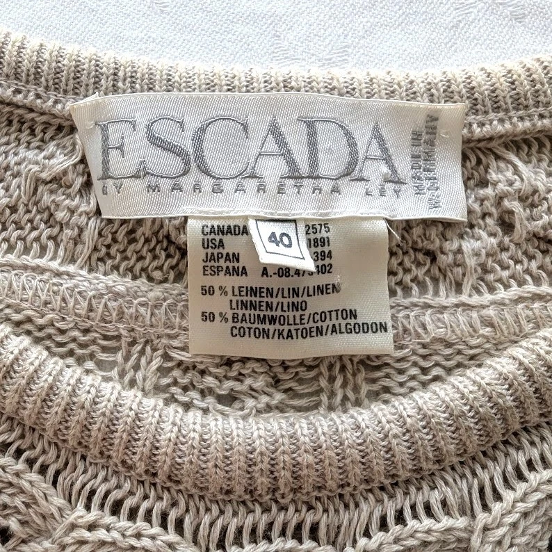 Suéter ESCADA Mujer Talla 40 Margaretha Ley Bordado Floral De Colección Años 80 Mezcla de Lino Foto 2 de 4