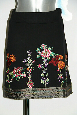 Jupe Noire Brodée Desigual - Taille XS, évasée En Coton Mélangé, Occasion Excellent état