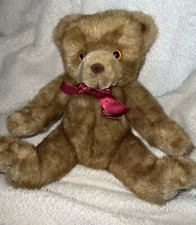 Lemonwood Asia Bear Plush Stuffed Animal Brown / Tan Teddy Red Bow Soft 10"