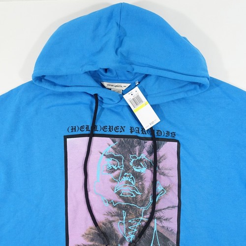ELEVEN PARIS BLUE SMALL TROPICAL PALM TREE HOODIE PULLOVER SWEATER MENS NEW - Picture 2 of 9