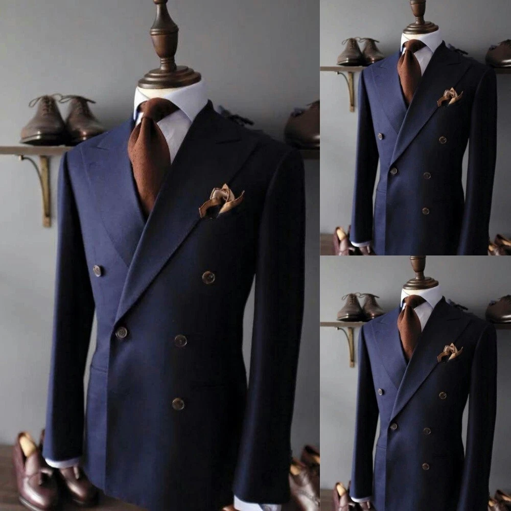 Dark Blue Men's Suits Peak Lapel Double Breasted Business Tuxedos Wedding Blazer
Opens in a new wind
