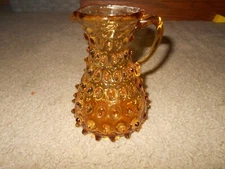 Vintage Emploi Italy Hobnail Amber Glass Pitcher 5 3/4" tall