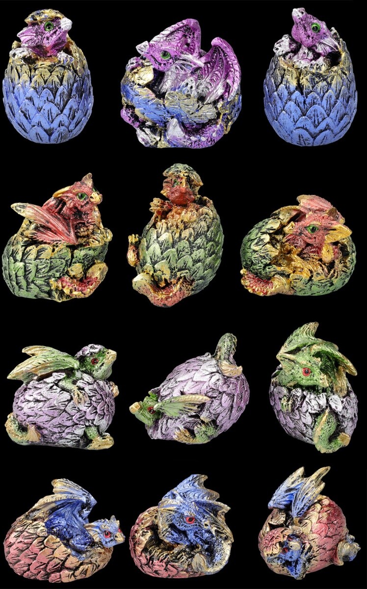 Colorful Dragon Figures 12 Piece Set - Baby Hatching - Dragon Fantasy Decoration