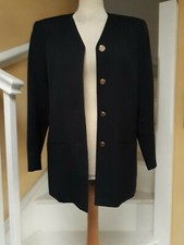 1980s Viyella Navy Wool Nautical Style Blazer With Padded Shoulders Size 8 / 10
