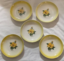 Set 5 Salem China Yellow Hibiscus Coupe Soup or Pasta Bowls 8 1/8”