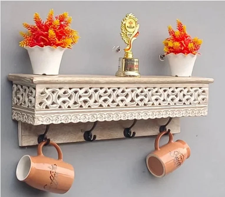 Wooden Wall shelf With Hooks wall Shelf Home Decor Wall Decor Wall Hanging Gift