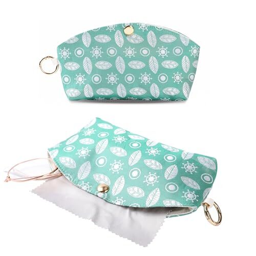Soft Eyeglass Cases for Women Jacquard Cloth - Green Background (White Leaves)