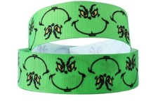 The Grinch Face 1" Wide Repeat Ribbon Sold in Yard Lots - USA SELLER