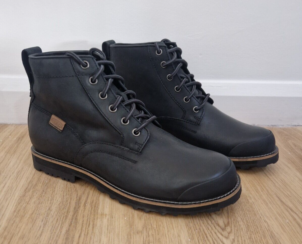 Stivali Chukka Keen neri taglia UK 9 5 US 10 5 in pelle con lacci indossati una volta il 59II