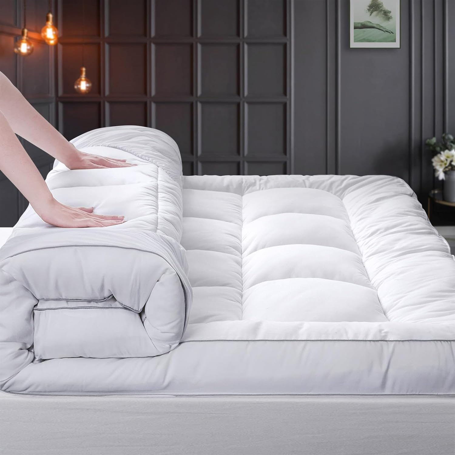 Extra Thick Mattress Topper Queen, Pillow Top Mattress Topper Overfilled 1300 GS