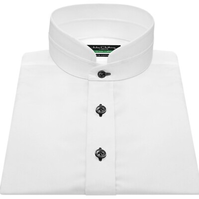 Men's Wedding High Nehru Collar White Mandarin Tuxedo Shirt with Black  Buttons | eBay