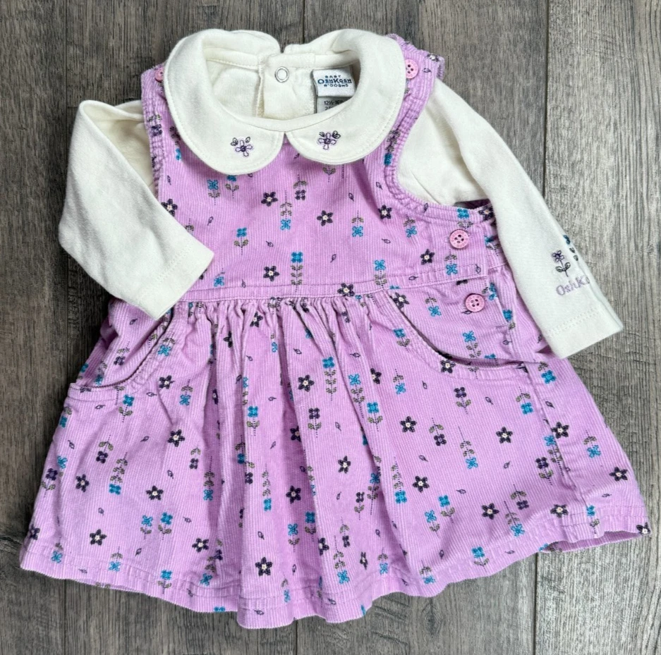 Baby Girl Clothes Vintage Oshkosh 3-6 Month Purple Corduroy Dress Outfit