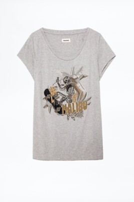 ZADIG & VOLTAIRE トミ クルネック Tシャツ JMTS016630 ENCRE Zadig & Voltaire Women's Gray Meryl Cannetille Skeleton