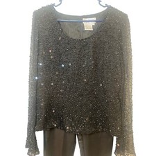 Papell Boutique Evening Beaded Blouse Size Large