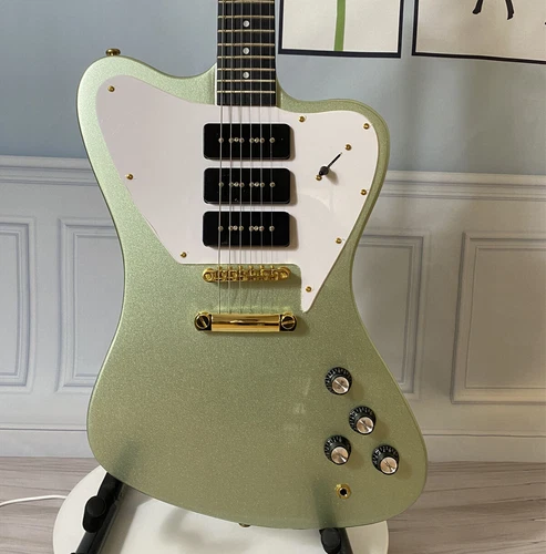 Firebird Non-Reverse Metallic Green Electric Guitar P90 Pickups Gold Hardware