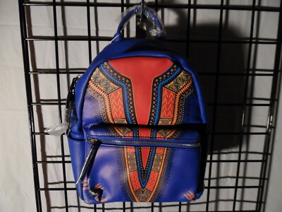 DASHIKI PRINT DESIGN BLUE BACKPACK WITH MATCHING WALLET
