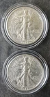 Two 1942 50c Walking Liberty Silver Half Dollars in Capsules
