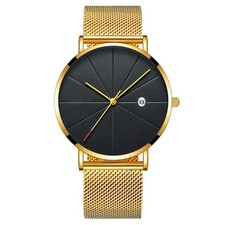 Watch Men's Thin Stainless Steel Mesh Band Quartz Calendar Fashion Wristwatch