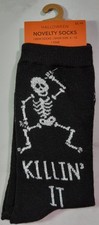 Halloween Novelty Crew Socks - Size 4 - 10 - Killin' It - Skeleton - Black NWT