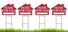 Home for Sale House Shaped Sign Kit with Stands - 4 Pack 4 Signs and 4 Stands...