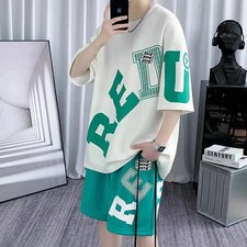 New Men's Set Fashion Handsome Letter 3D Digital Printing Shirt and Shorts Set