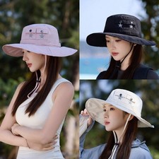 Black One Size Wide Brim Sun Hat With Face And Neck Coverage