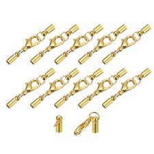 10 Set 3mm Leather Cord End Caps with Lobster Claw Clasps Gold Tone