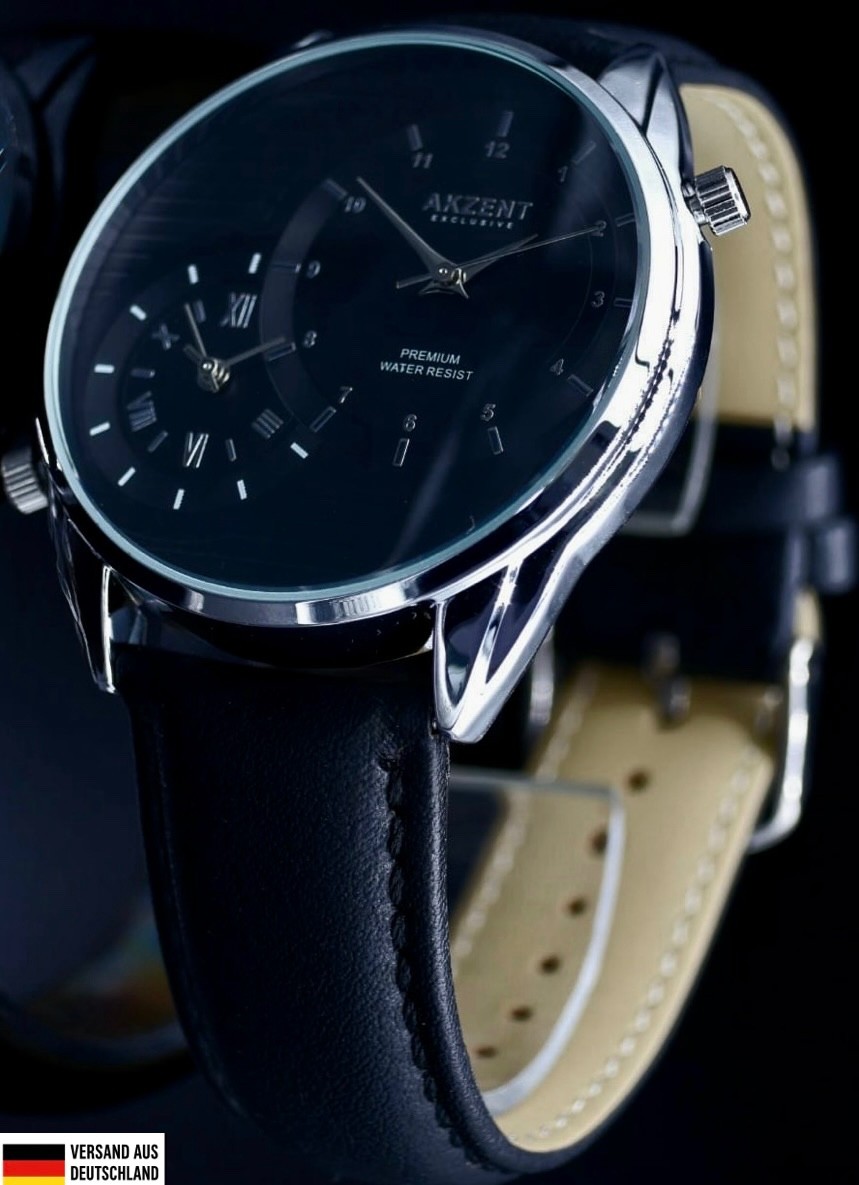 Akzent Dual Timer Herren Armband Uhr Schwarz Silber Farben