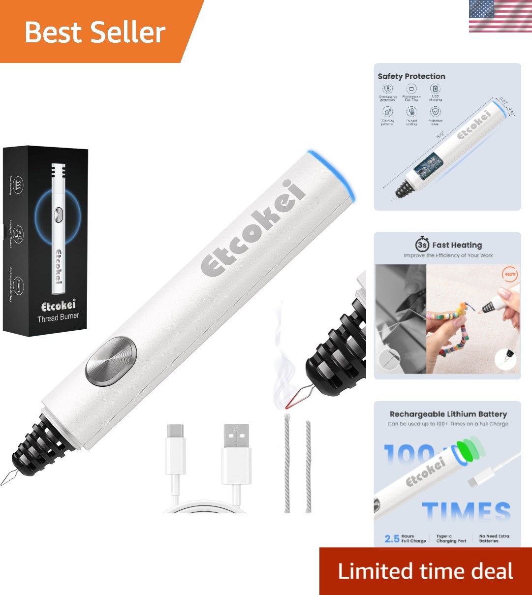 Rechargeable White Cordless Thread Zapper