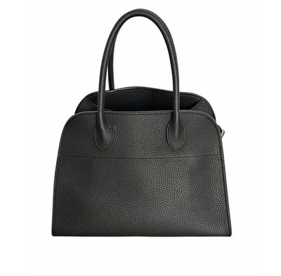 The Row Margaux 10 Black Grained Leather Top Handle Bag Authentic