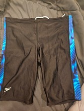 Speedo Swim Shorts Mens Medium Black Blue Jammer Race Swimsuit