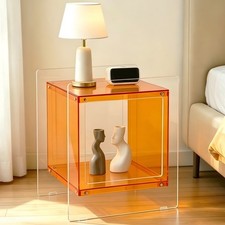 FATIVO 2-Tier Transparent Acrylic Side Table Multifunctional Storage BesideTable
