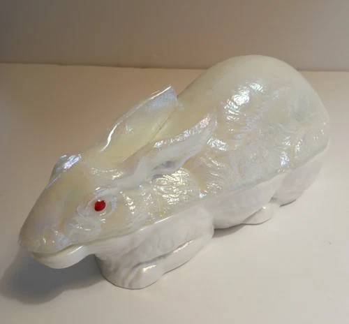 Vintage/Antique Imperial Glass Iridescent Opaque White Milk Glass Covered Rabbit