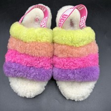 WOMEN'S UGG CLASSIC FLUFF YEAH SLIDE NEON CREAM PINK PURPLE Size 8