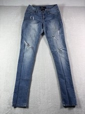 Cello Distressed Skinny Jeans Women Size 7 Blue Denim Ripped Frayed Stretch