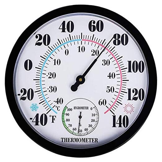 Indoor Outdoor Thermometer Hygrometer - Waterproof Hanging 10 Inch Black 10"