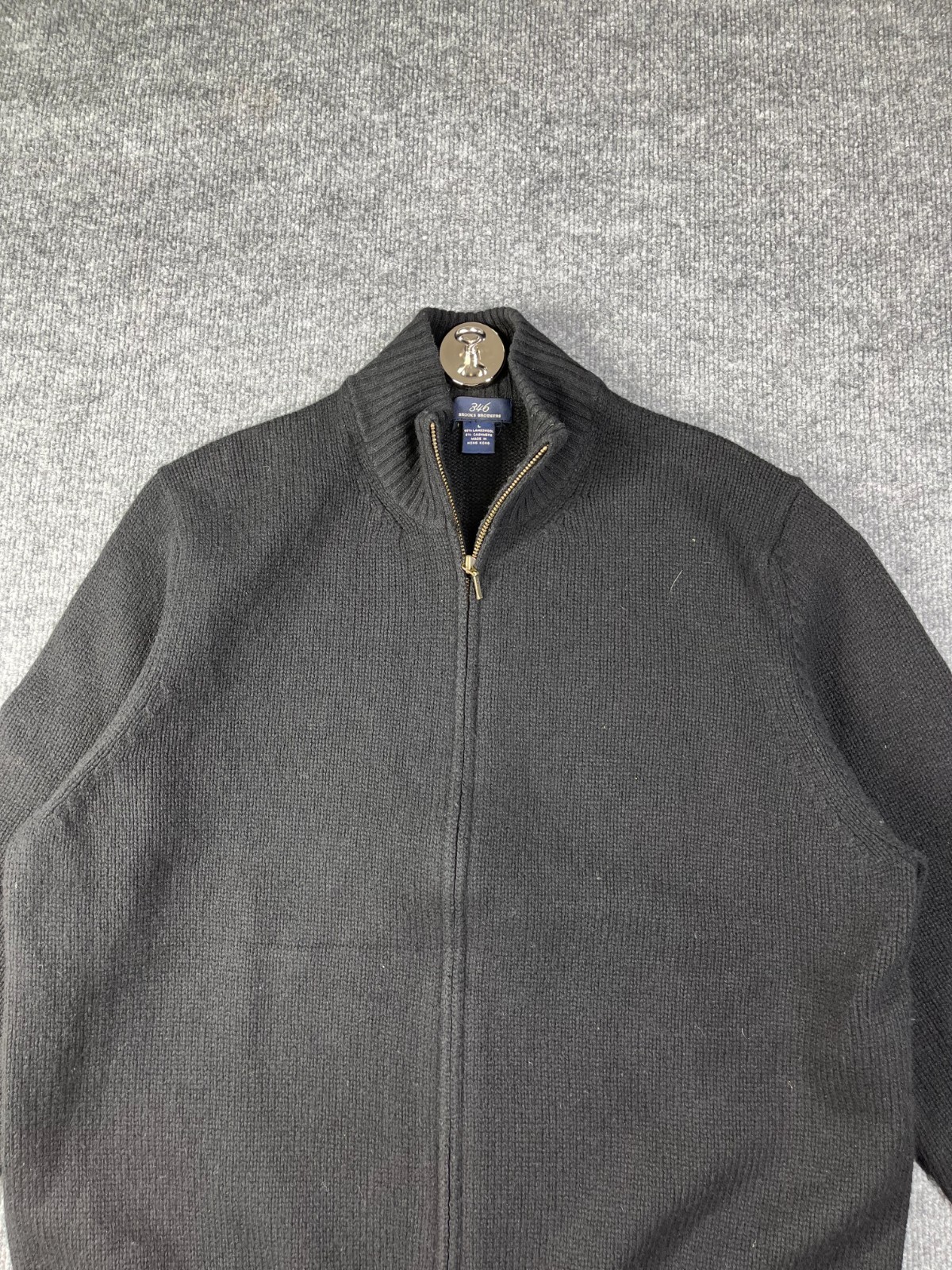 Brooks Brothers 346 Cardigan Sweater Mens Large Black Full Zip Tight Knit Ribbed thumbnail 2