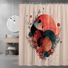 Panda Abstract Floral Circle Shower Curtain Boho Art