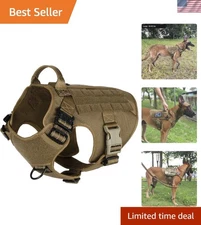 Large Tactical Dog Harness with MOLLE Vest - Durable No-Pull Design in Brown