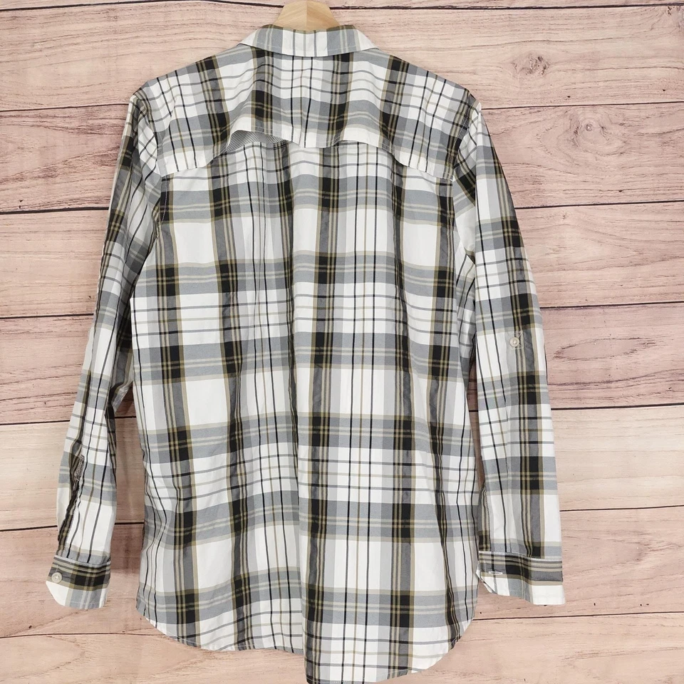 Camisa Eddie Bauer Mujer Grande Blanca Gris A Cuadros Ventilada Espalda Abotonada Pesca Foto 4 de 4