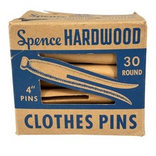 Spence Clothes Pins 30 Hardwood Round 4 Inch Clothespins Vintage in Box USA Made