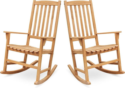 Brookside Set of 2 Natural Teak Outdoor Rocking Chairs for Relaxation